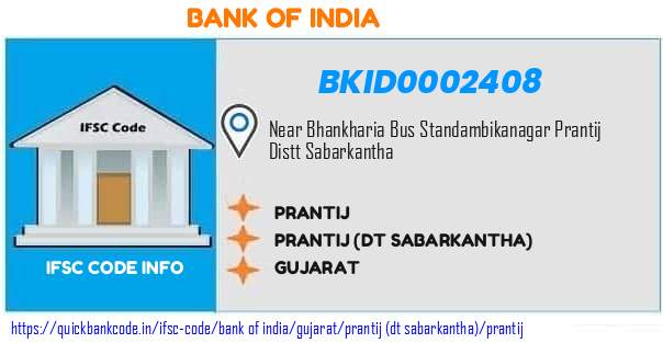 Bank of India Prantij BKID0002408 IFSC Code