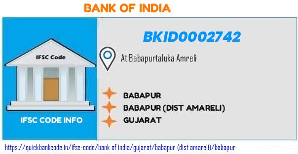Bank of India Babapur BKID0002742 IFSC Code