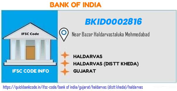 Bank of India Haldarvas BKID0002816 IFSC Code