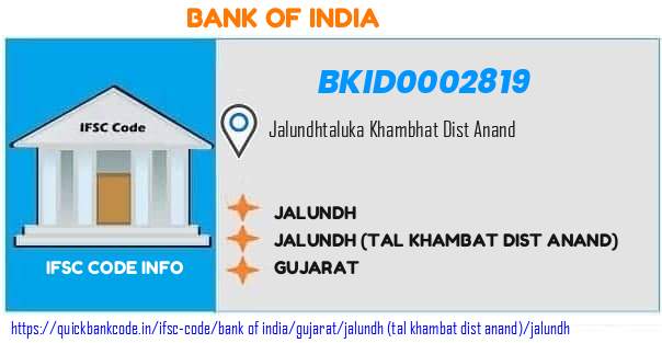 Bank of India Jalundh BKID0002819 IFSC Code