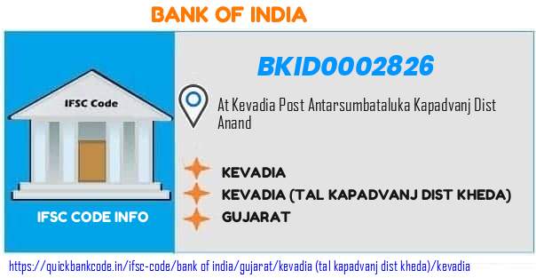 Bank of India Kevadia BKID0002826 IFSC Code