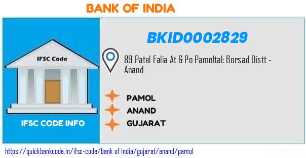 Bank of India Pamol BKID0002829 IFSC Code