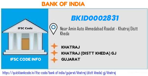 Bank of India Khatraj BKID0002831 IFSC Code