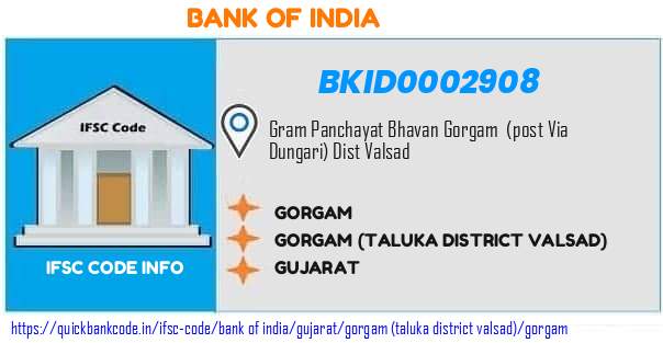 Bank of India Gorgam BKID0002908 IFSC Code