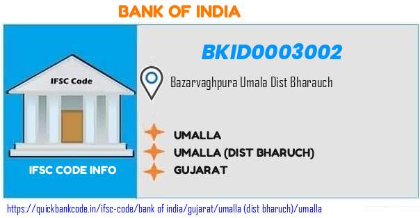 Bank of India Umalla BKID0003002 IFSC Code