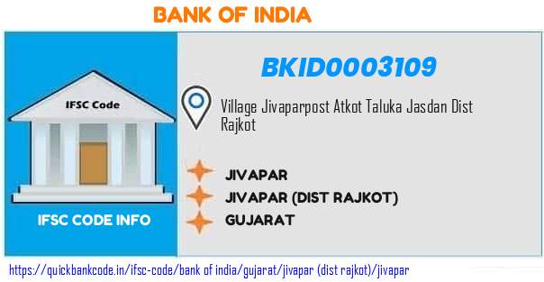 Bank of India Jivapar BKID0003109 IFSC Code
