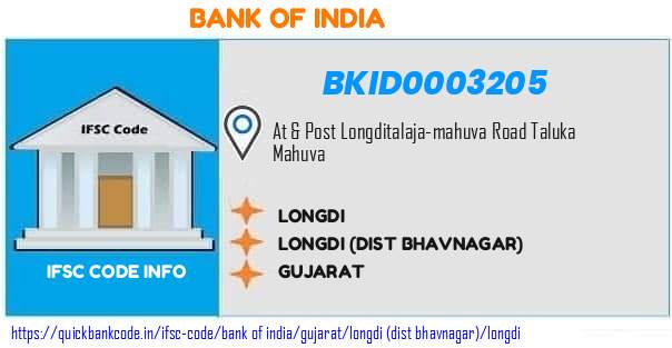 Bank of India Longdi BKID0003205 IFSC Code