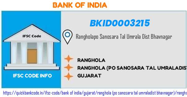 Bank of India Ranghola BKID0003215 IFSC Code