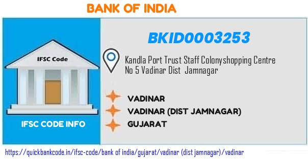 Bank of India Vadinar BKID0003253 IFSC Code