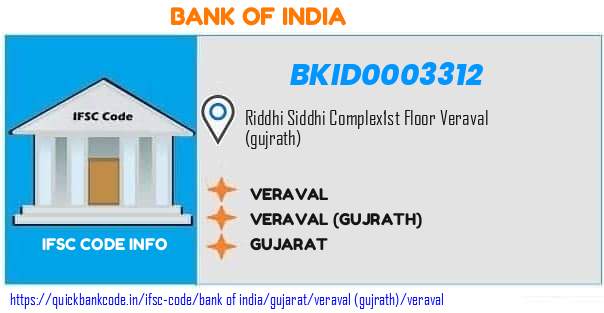 Bank of India Veraval BKID0003312 IFSC Code