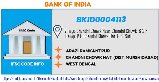 Bank of India Arazi Ramkantpur BKID0004113 IFSC Code