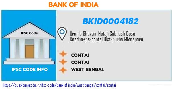 Bank of India Contai BKID0004182 IFSC Code