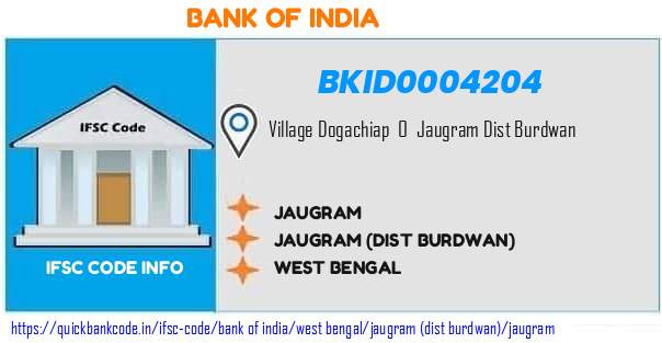 Bank of India Jaugram BKID0004204 IFSC Code