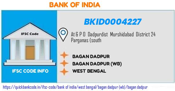 Bank of India Bagan Dadpur BKID0004227 IFSC Code