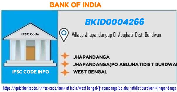 Bank of India Jhapandanga BKID0004266 IFSC Code