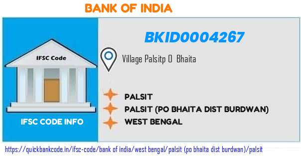 Bank of India Palsit BKID0004267 IFSC Code