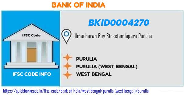 Bank of India Purulia BKID0004270 IFSC Code