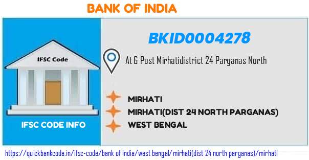 Bank of India Mirhati BKID0004278 IFSC Code