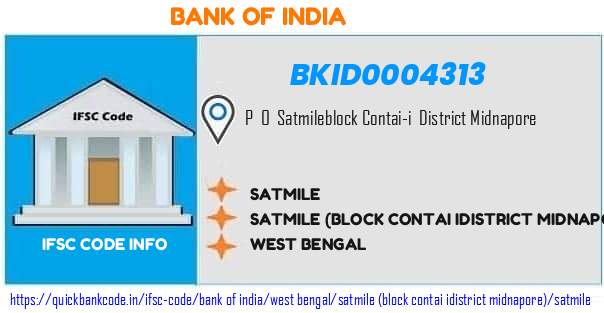 Bank of India Satmile BKID0004313 IFSC Code
