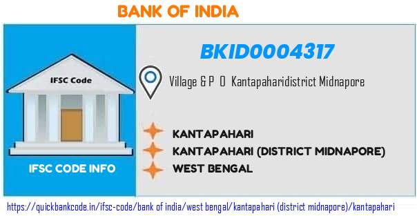 Bank of India Kantapahari BKID0004317 IFSC Code