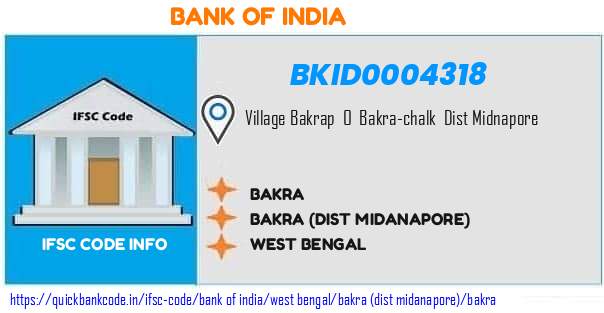 Bank of India Bakra BKID0004318 IFSC Code