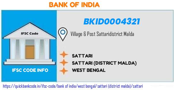 Bank of India Sattari BKID0004321 IFSC Code