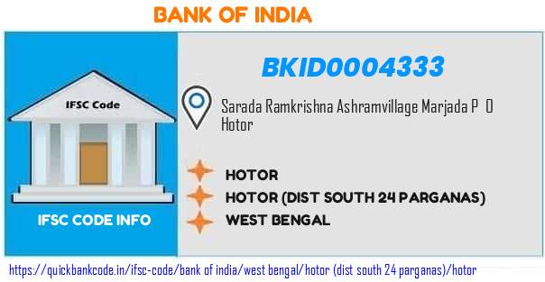 Bank of India Hotor BKID0004333 IFSC Code