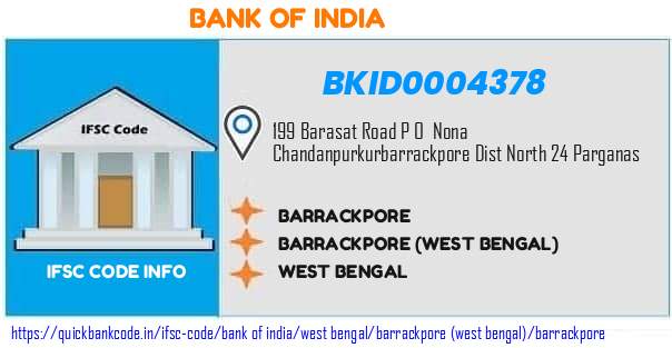Bank of India Barrackpore BKID0004378 IFSC Code
