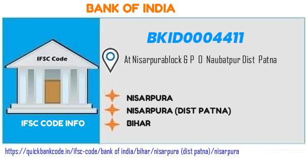 Bank of India Nisarpura BKID0004411 IFSC Code