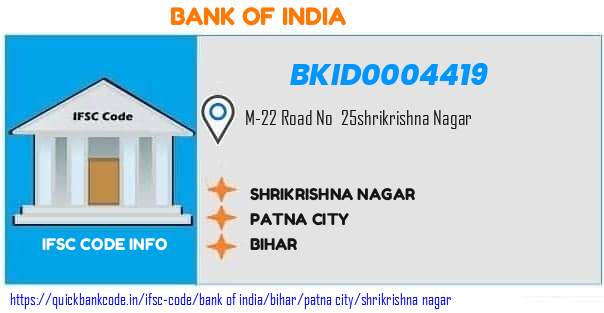 Bank of India Shrikrishna Nagar BKID0004419 IFSC Code