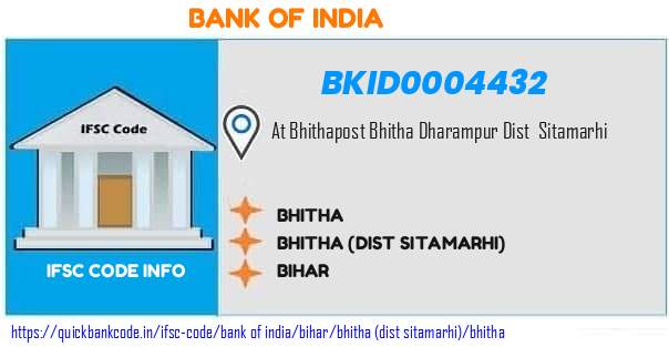 Bank of India Bhitha BKID0004432 IFSC Code