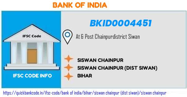 Bank of India Siswan Chainpur BKID0004451 IFSC Code