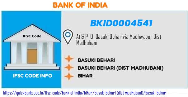 Bank of India Basuki Behari BKID0004541 IFSC Code