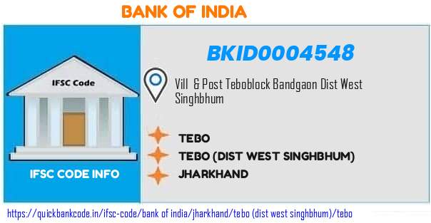 Bank of India Tebo BKID0004548 IFSC Code