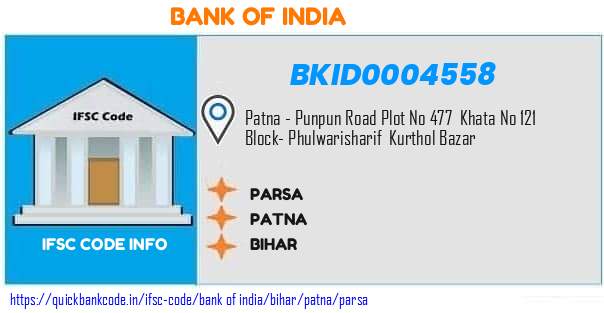 Bank of India Parsa BKID0004558 IFSC Code