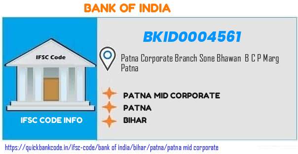 Bank of India Patna Mid Corporate BKID0004561 IFSC Code