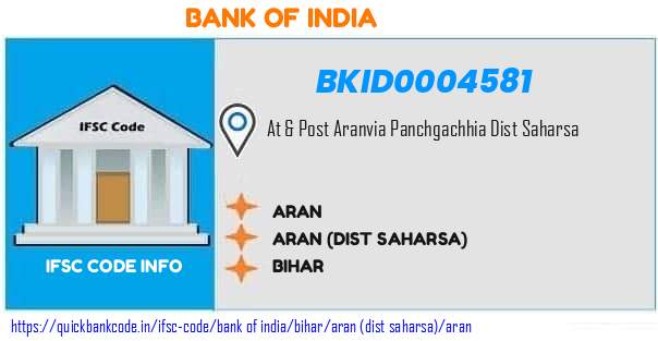 Bank of India Aran BKID0004581 IFSC Code