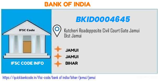 Bank of India Jamui BKID0004645 IFSC Code