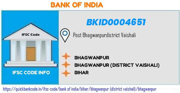 Bank of India Bhagwanpur BKID0004651 IFSC Code