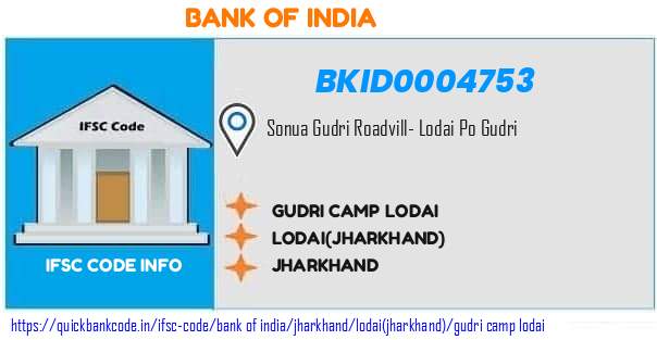 Bank of India Gudri Camp Lodai BKID0004753 IFSC Code