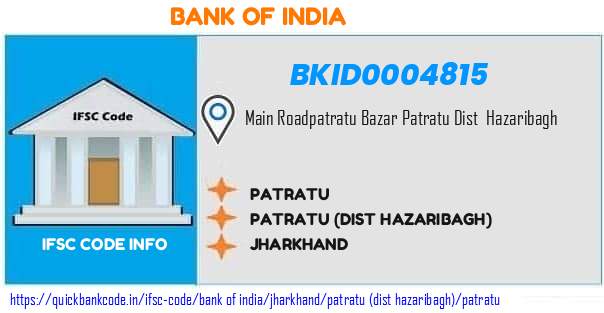 Bank of India Patratu BKID0004815 IFSC Code