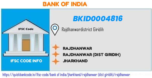 Bank of India Rajdhanwar BKID0004816 IFSC Code