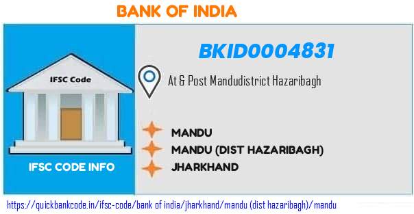 Bank of India Mandu BKID0004831 IFSC Code