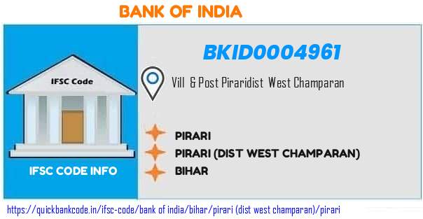 Bank of India Pirari BKID0004961 IFSC Code