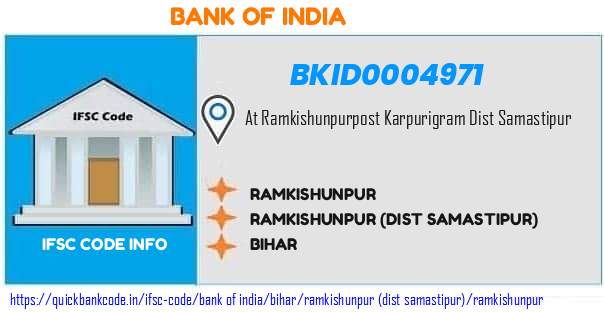 Bank of India Ramkishunpur BKID0004971 IFSC Code