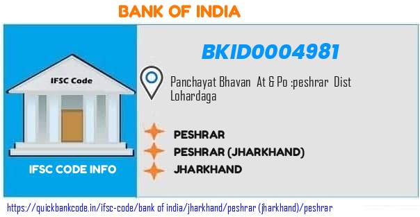 Bank of India Peshrar BKID0004981 IFSC Code