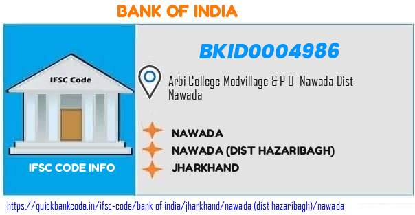 Bank of India Nawada BKID0004986 IFSC Code