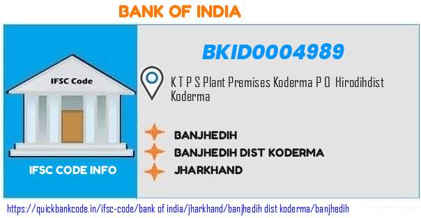 Bank of India Banjhedih BKID0004989 IFSC Code