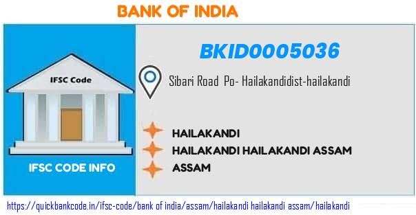 Bank of India Hailakandi BKID0005036 IFSC Code