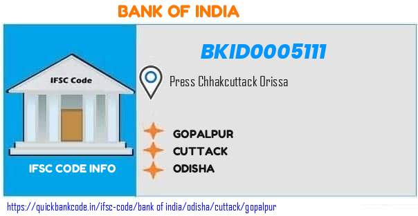 Bank of India Gopalpur BKID0005111 IFSC Code